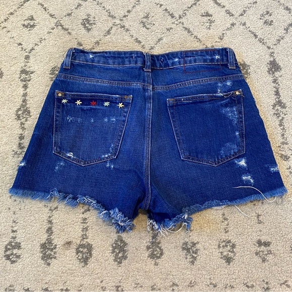 Zara embroidered cut off denim jean shorts 2 - Picture 8 of 8